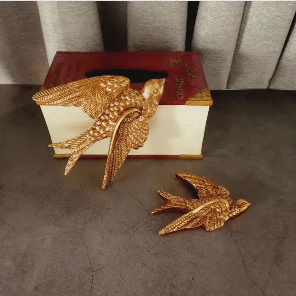 Gold Flying Swallow Wall Decor Vintage Style Bird Wall Art Set Pair